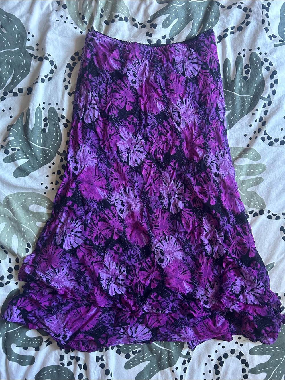 ‘Style&Co’ Purple Monstera Layered Ruffled Maxi Skirt